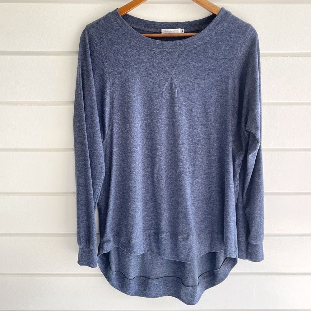 Pursuing Perfection Women's Heather Blue Hi-Low Hem Long Sleeve Top Medium